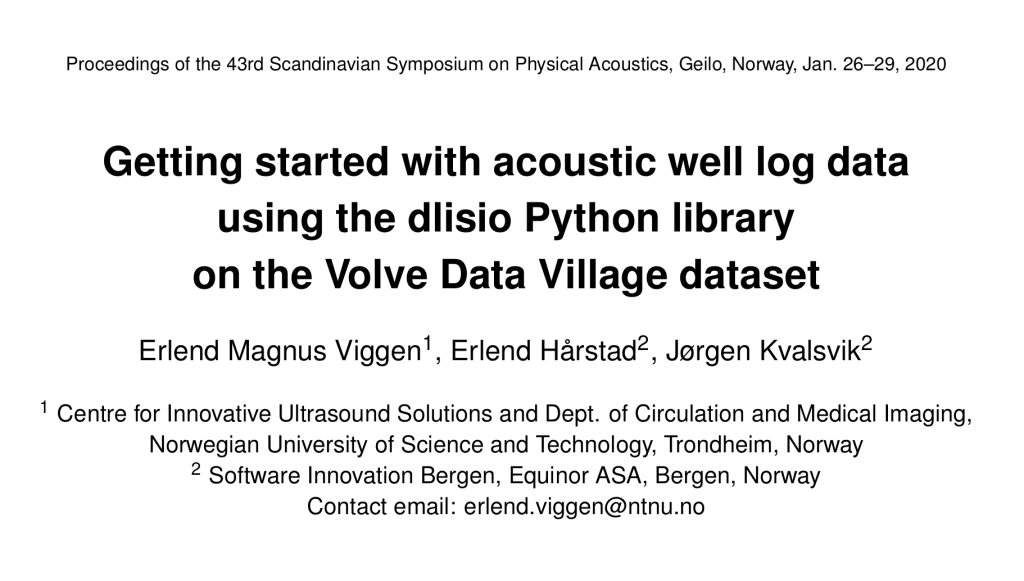 Header for the article "Getting started with acoustic well log data using the dlisio Python library on the Volve Data Village dataset"